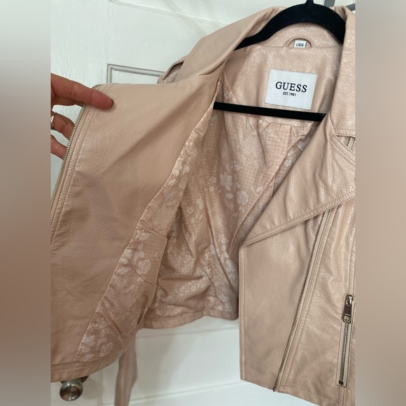 SZ L GUESS PINK FAUX LEATHER MOTO JACKET - Picture 6 of 14